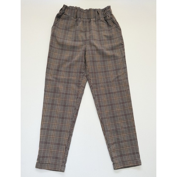 SO Pants - SO Women's Plaid Dress Pants Pull-On Elastic Waist Pockets Brown Black S